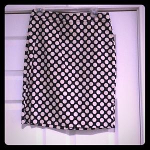 J Crew navy and cream polka dot pencil skirt